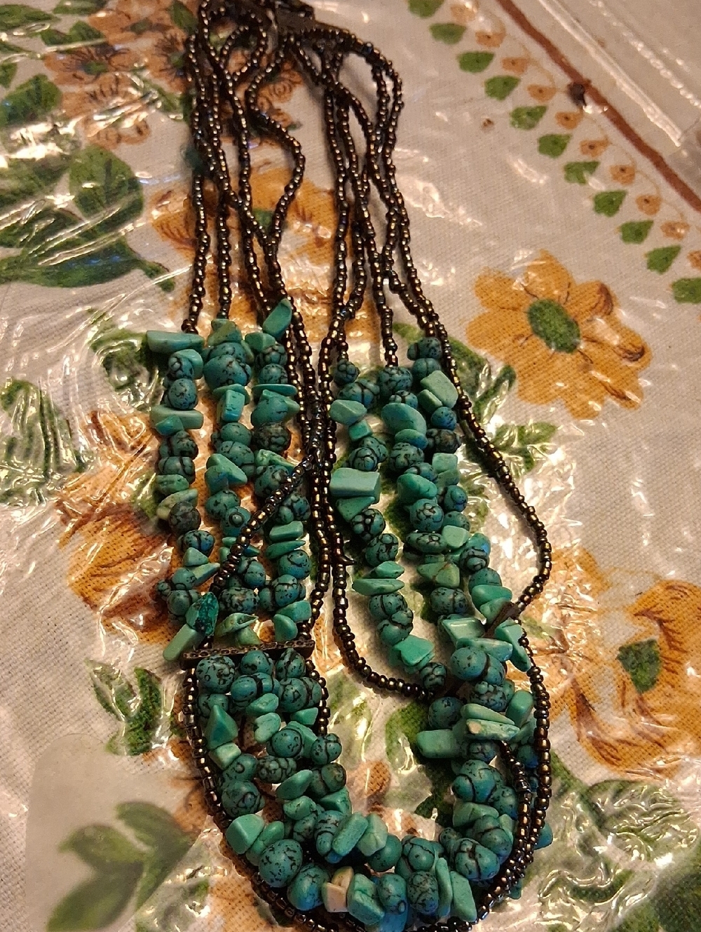 Turquoise Chip Bead Multi-Strand Necklace Choker